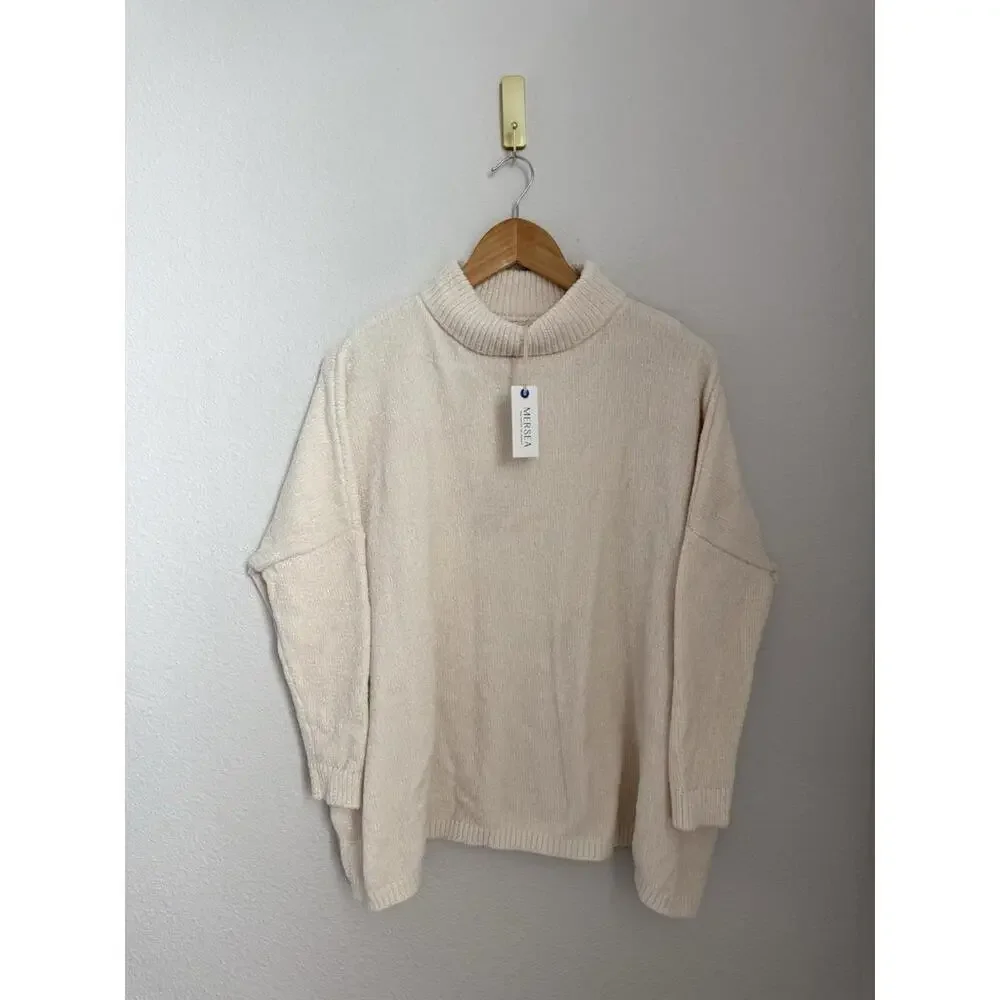 MERSEA NWT Catalina Eversoft Chenille‎ Cream Plush Sweater Sz P